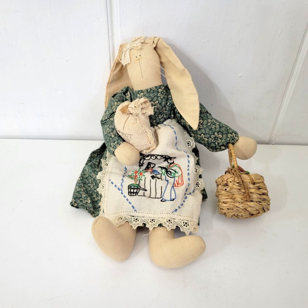 Rabbit Folk Doll Rag Doll Handmade Vintage Artist Doll